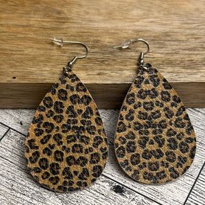 Brown and Black Leopard Print Teardrop Earrings NWOT